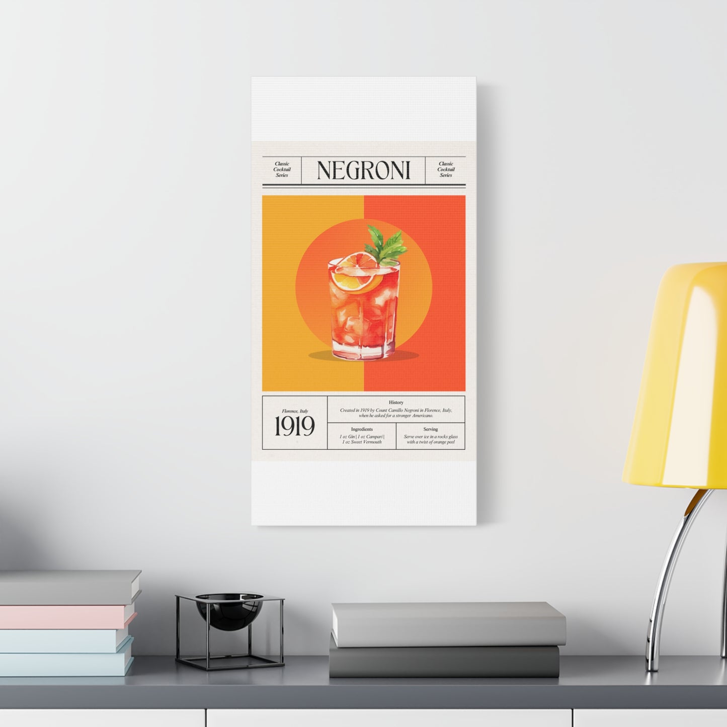 Negroni Cocktail Canvas Print – Vintage Classic Cocktail Recipe Art Poster