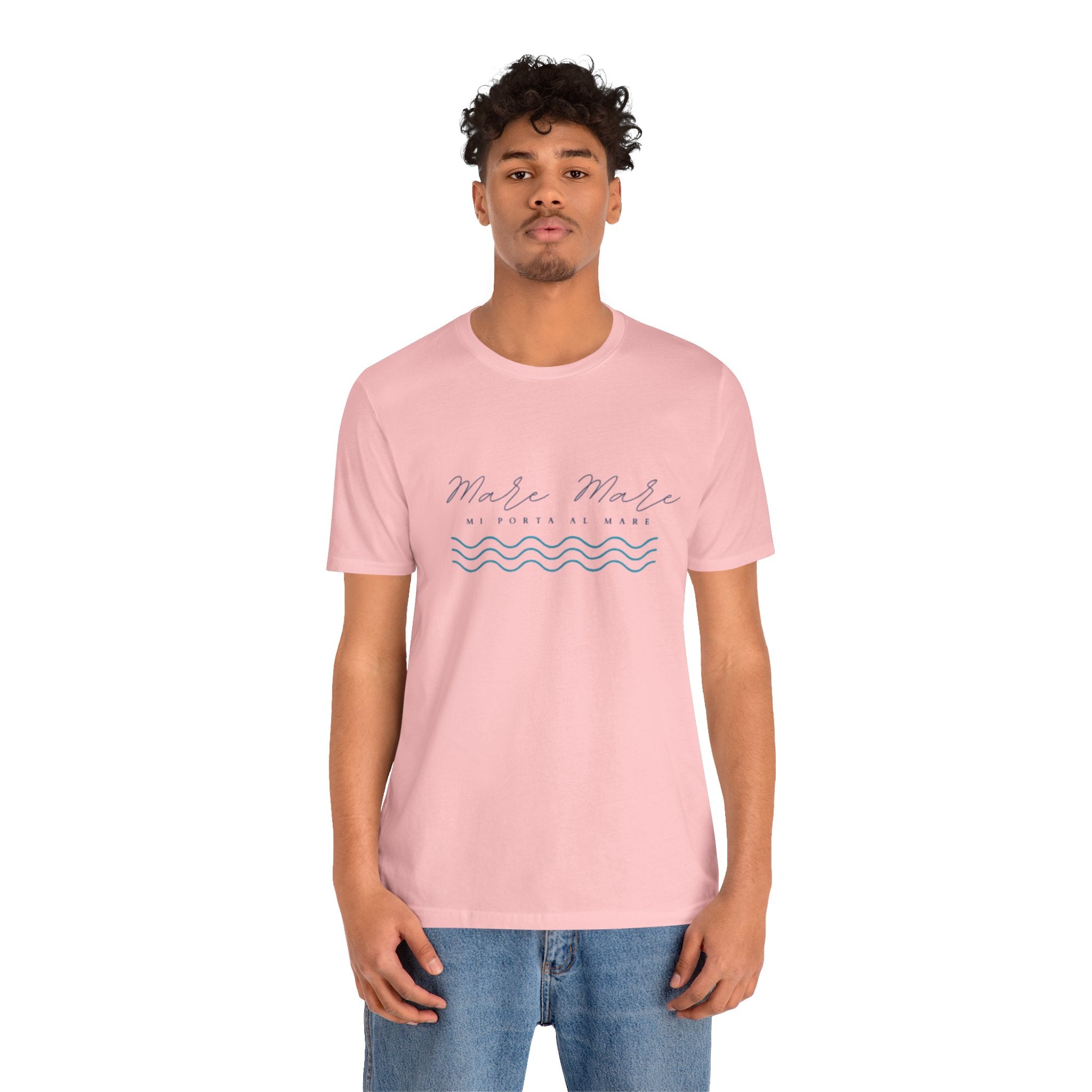 Italienisches Marken-Sommer-T-Shirt aus Jersey mit kurzen Ärmeln und italienischem Slogan: Mare Mare