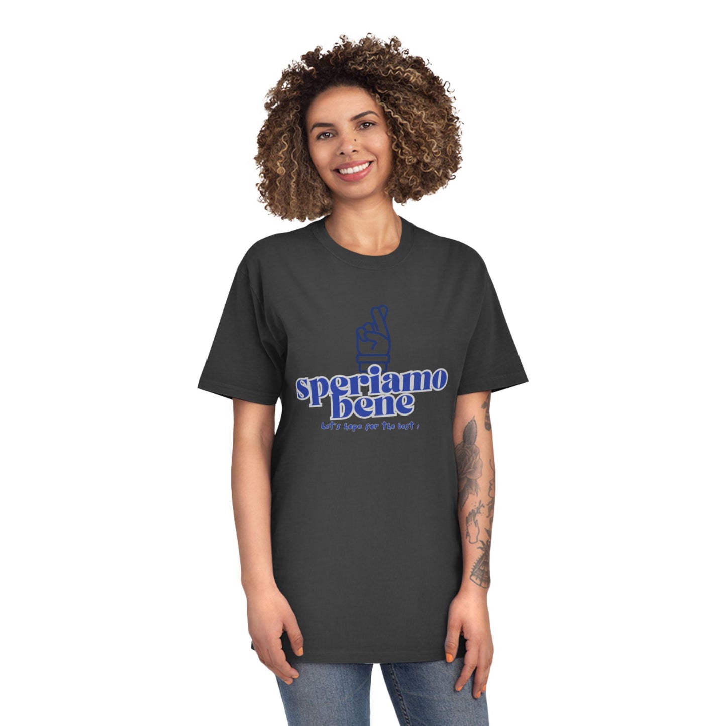 Niedliches Unisex-Shirt im Used-Look – Inspirierendes T-Shirt „Speriamo Bene“