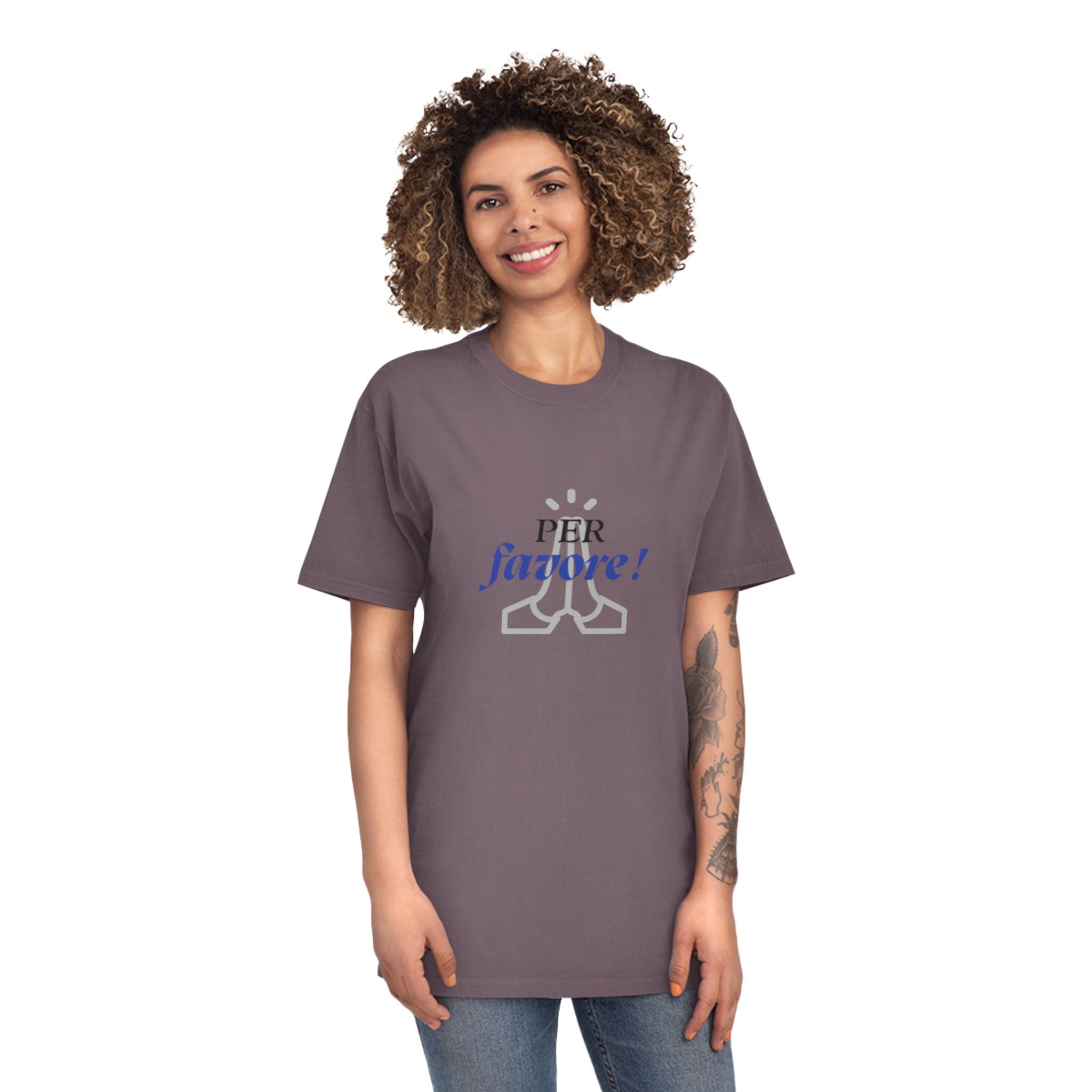 Unisex-T-Shirt im Used-Look – Design „PER favore!“ für lässig-elegante Vibes