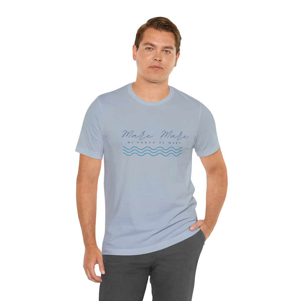 Italienisches Marken-Sommer-T-Shirt aus Jersey mit kurzen Ärmeln und italienischem Slogan: Mare Mare