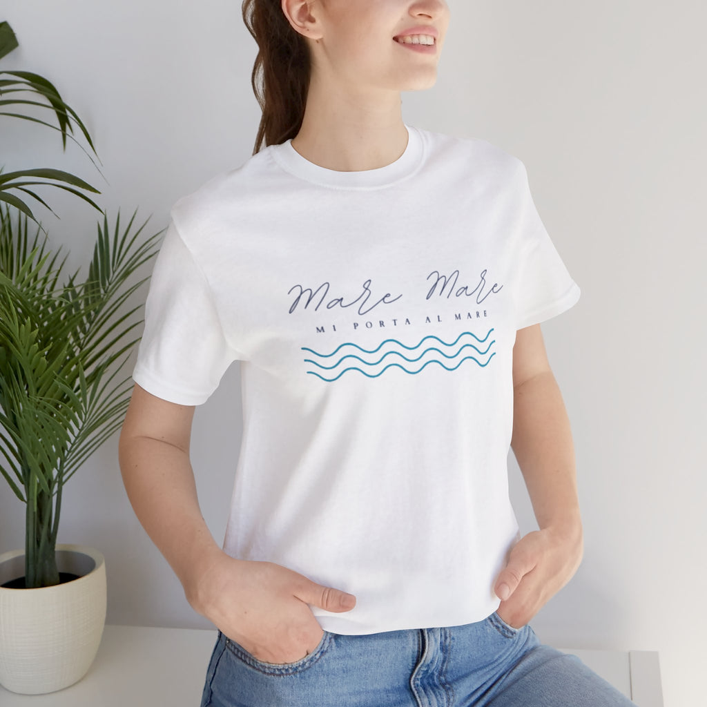 Italienisches Marken-Sommer-T-Shirt aus Jersey mit kurzen Ärmeln und italienischem Slogan: Mare Mare