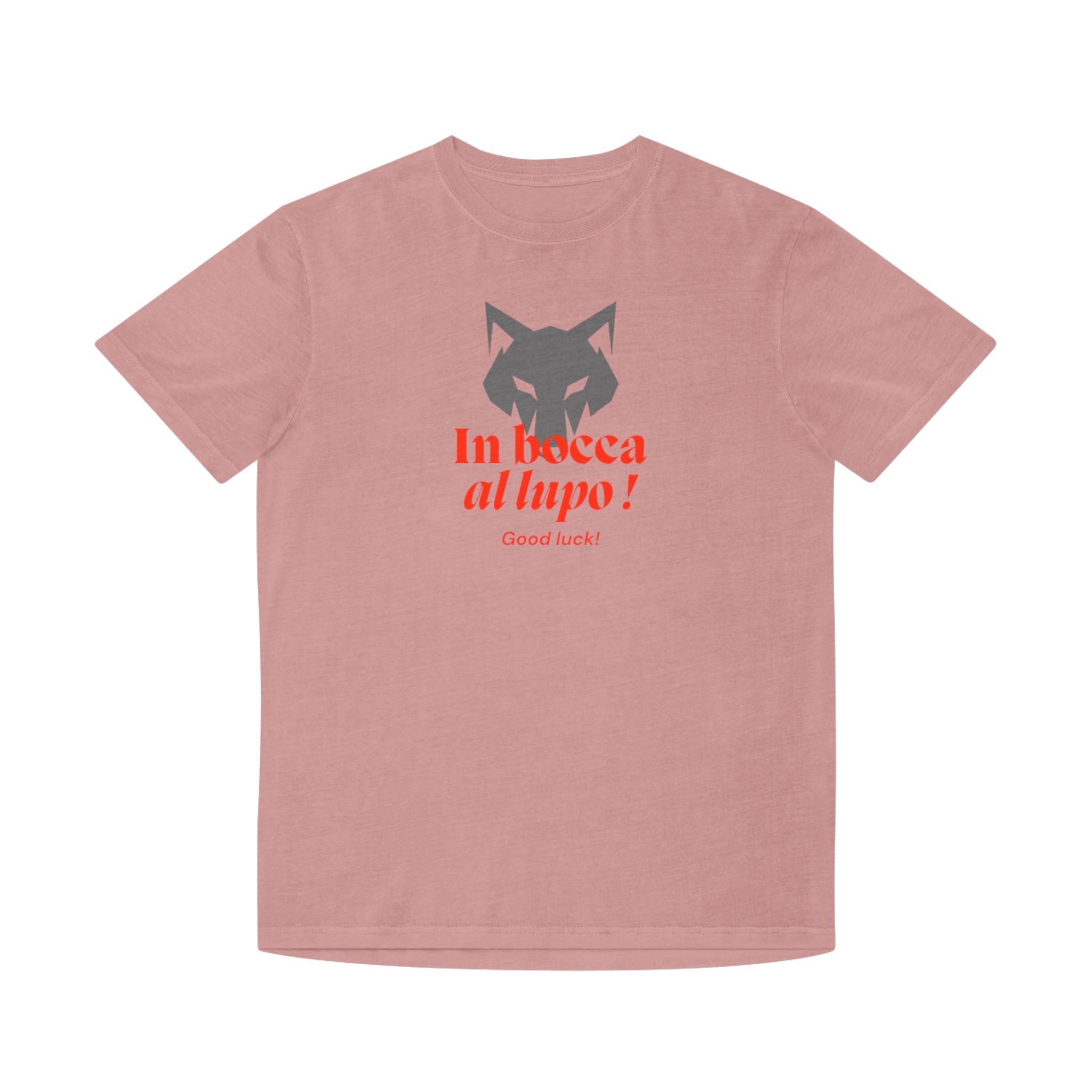 Unisex-T-Shirt mit verblasstem Glücksmotiv – „In bocca al lupo!“-Design