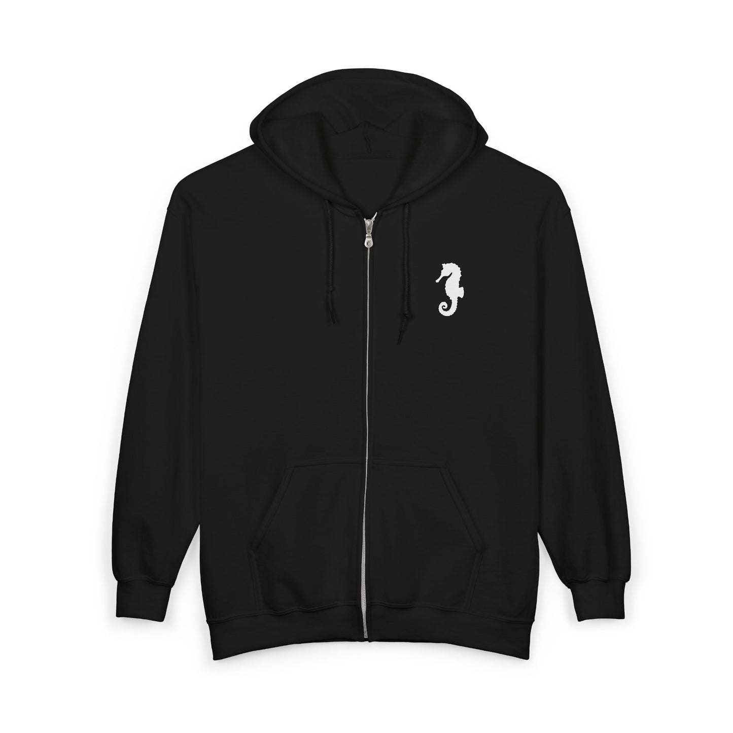 Seahorse & Anchor Zip Hoodie — Nautical Embroidered Full‑Zip Sweatshirt