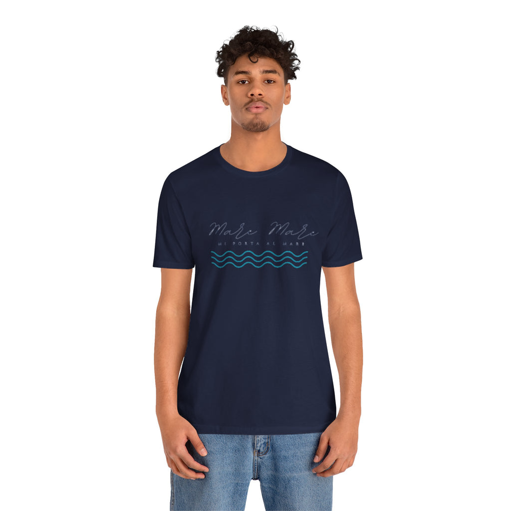 Italienisches Marken-Sommer-T-Shirt aus Jersey mit kurzen Ärmeln und italienischem Slogan: Mare Mare