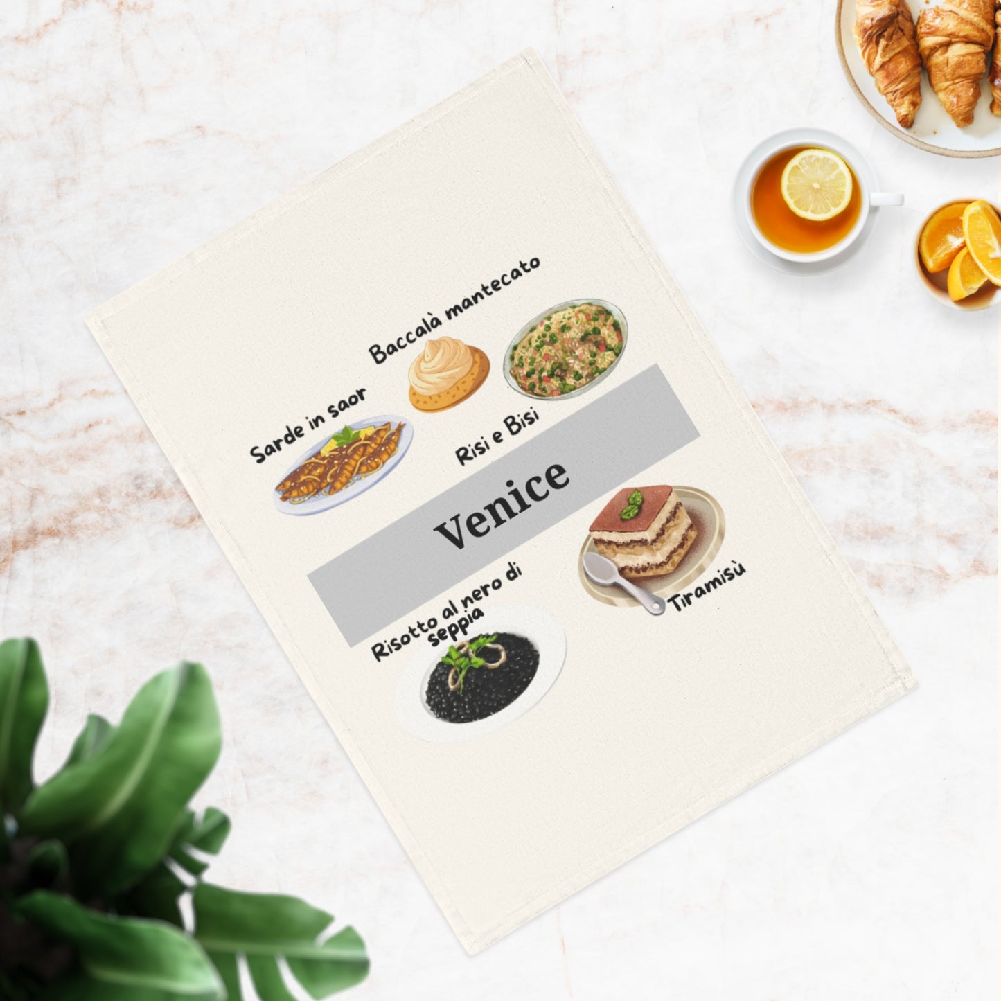 Venice Culinary Cotton Tea Towel, Kitchen Decor, Gift for Foodies, Italian Cooking Towel, Housewarming Gift, Unique Kitchen Accessory