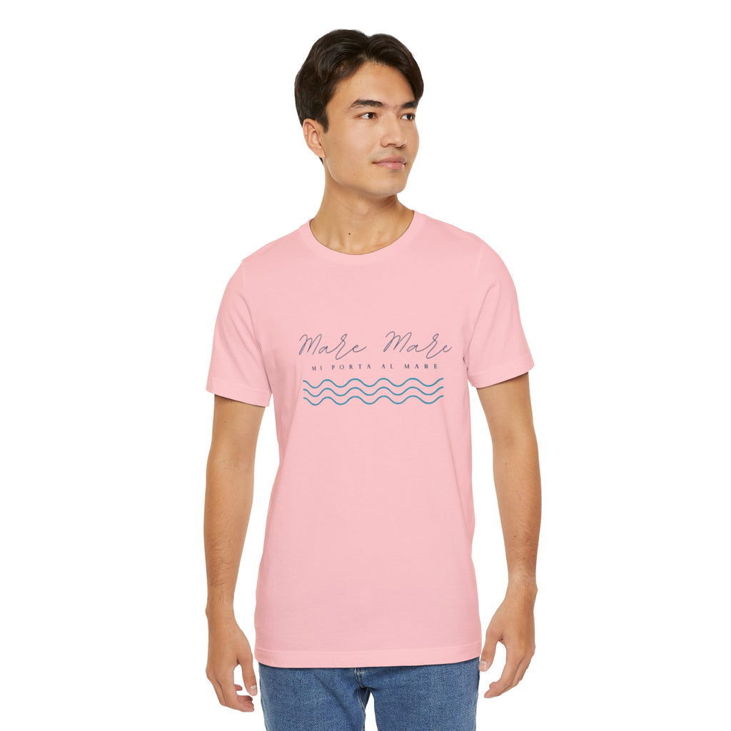 Italienisches Marken-Sommer-T-Shirt aus Jersey mit kurzen Ärmeln und italienischem Slogan: Mare Mare