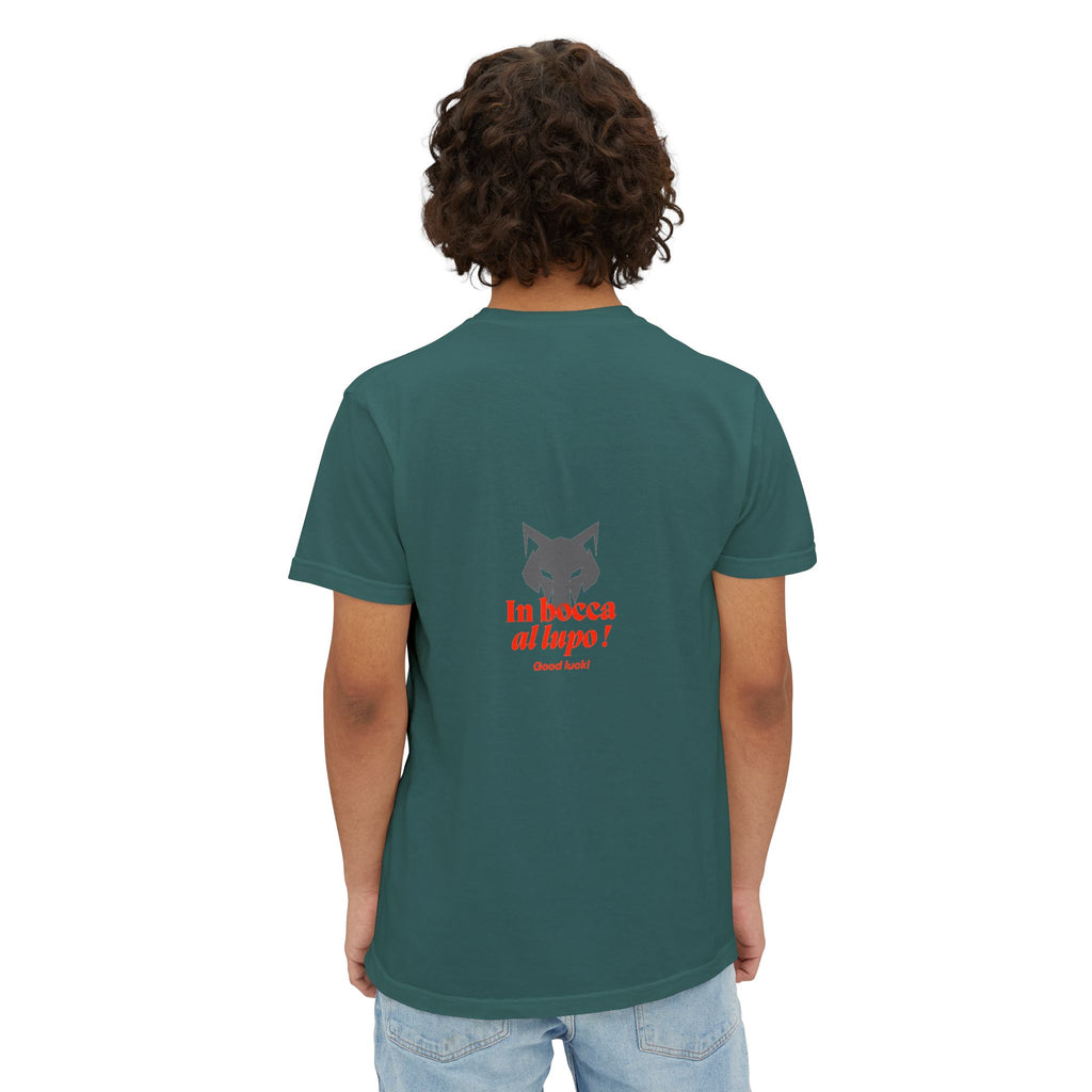 Faded Pocket T-Shirt — 'In bocca al lupo' Wolf Graphic Tee