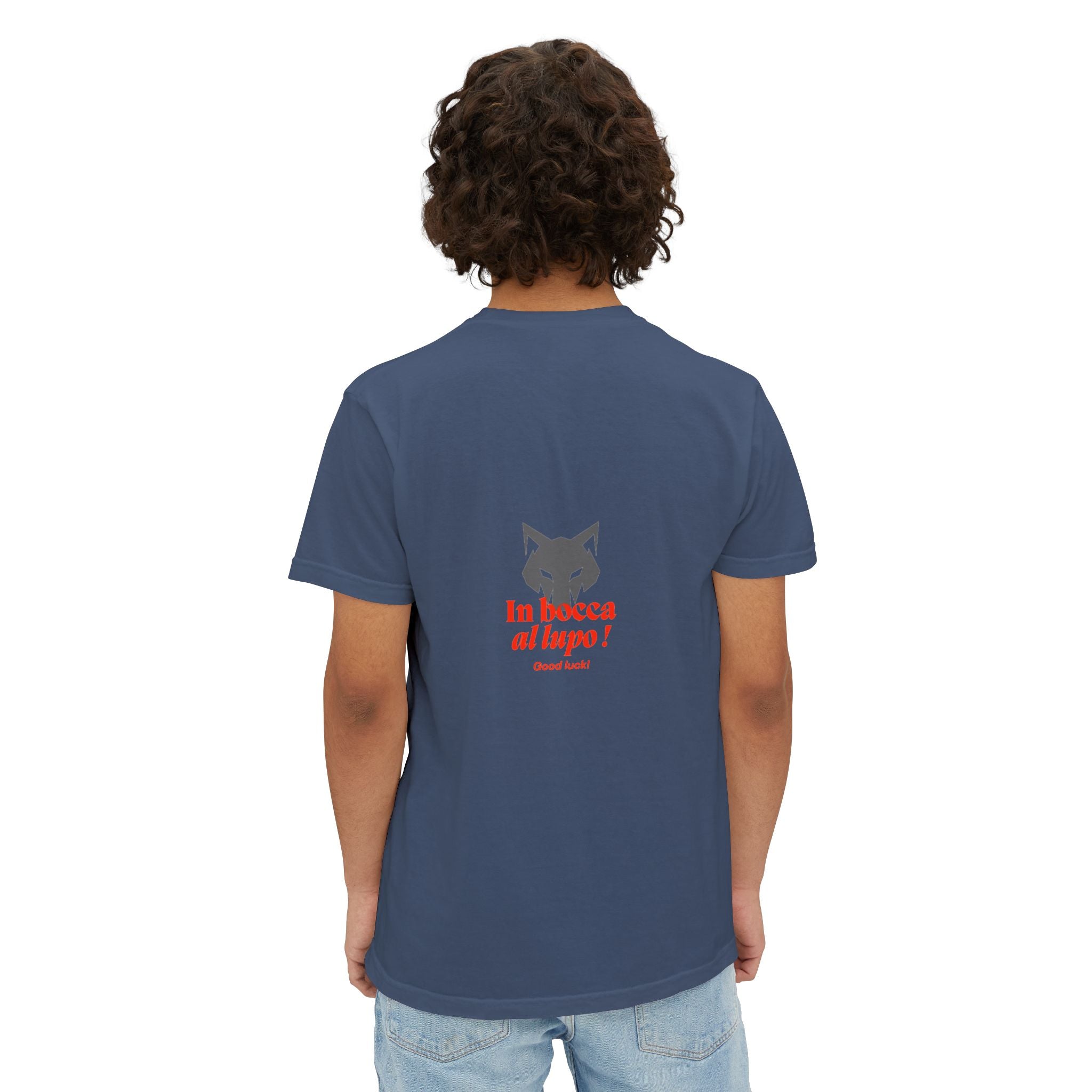 Faded Pocket T-Shirt — 'In bocca al lupo' Wolf Graphic Tee