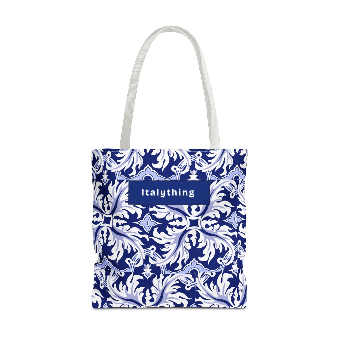 Elegant Navy Majolica Pattern Tote Bag, Stylish Shopping Bag
