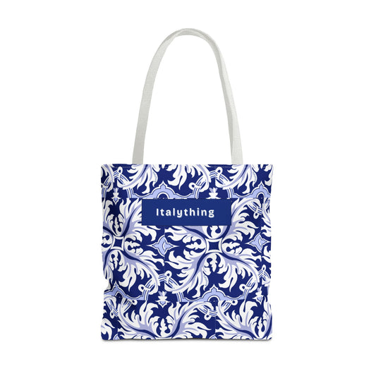 Elegant Navy Majolica Pattern Tote Bag, Stylish Shopping Bag