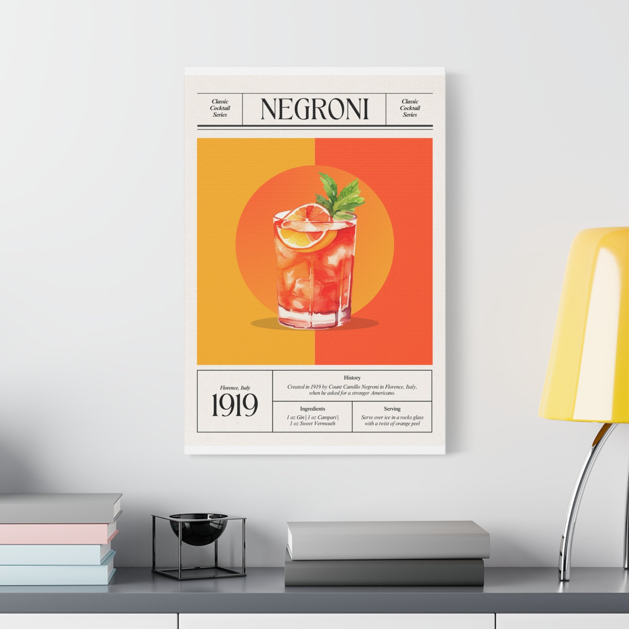 Negroni Cocktail Canvas Print – Vintage Classic Cocktail Recipe Art Poster