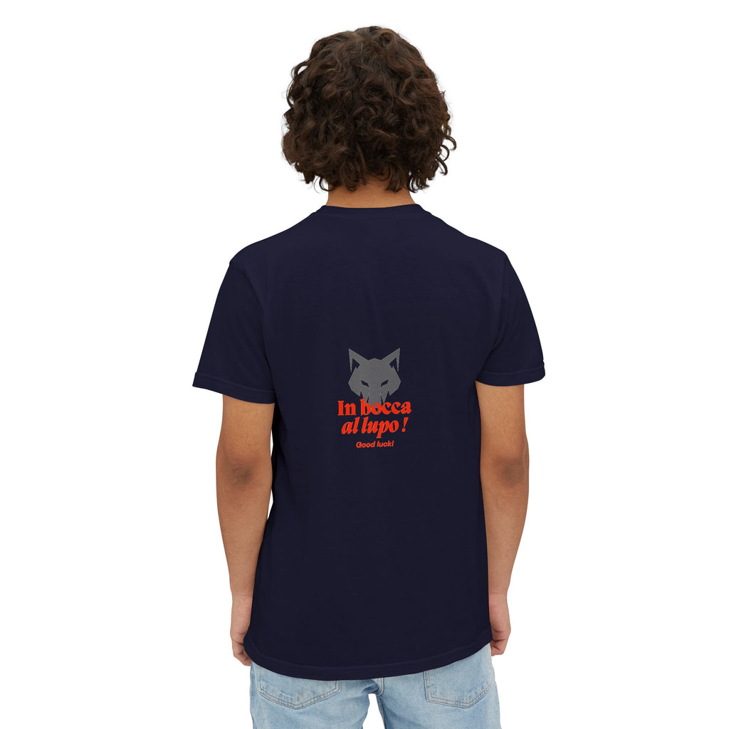 Faded Pocket T-Shirt — 'In bocca al lupo' Wolf Graphic Tee