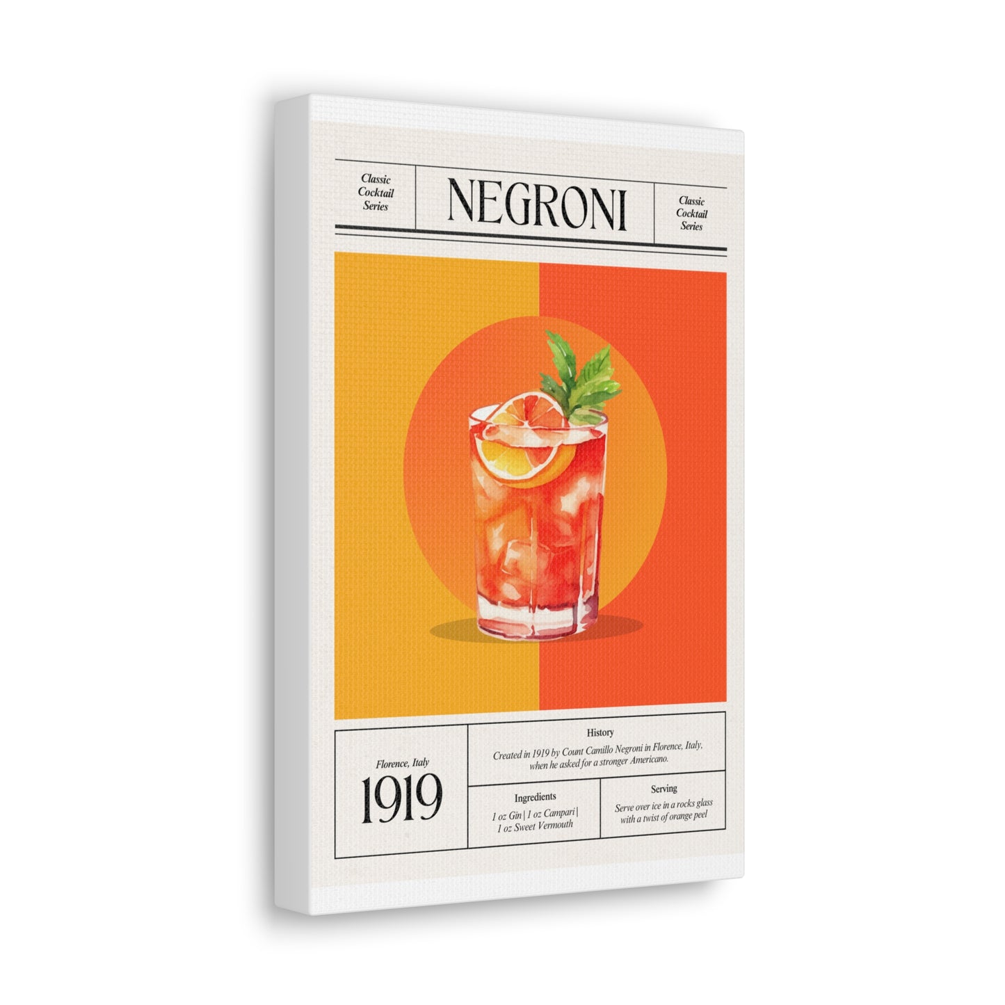 Negroni Cocktail Canvas Print – Vintage Classic Cocktail Recipe Art Poster