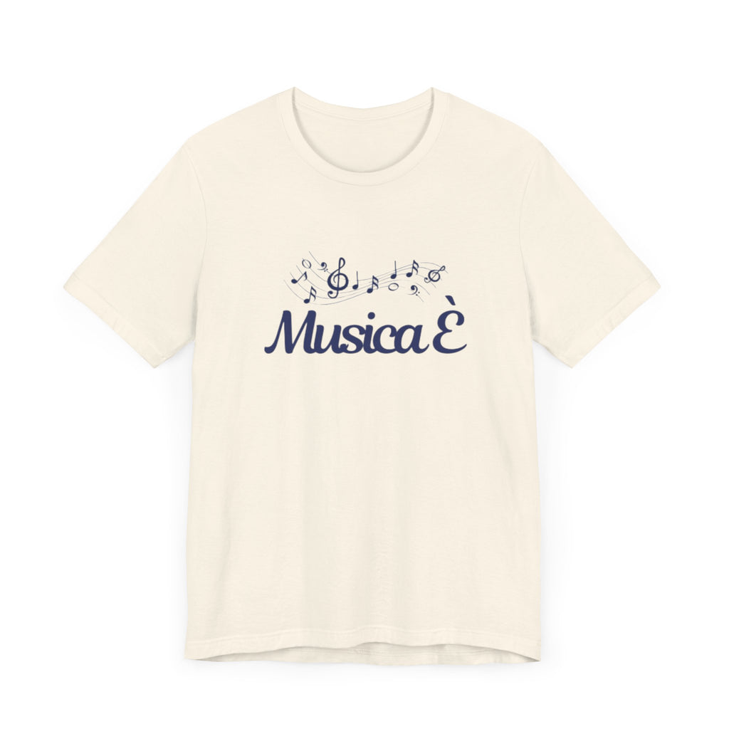 Italienisches Marken-T-Shirt aus Jersey mit kurzen Ärmeln: "Musica è..." (Musik ist...)
