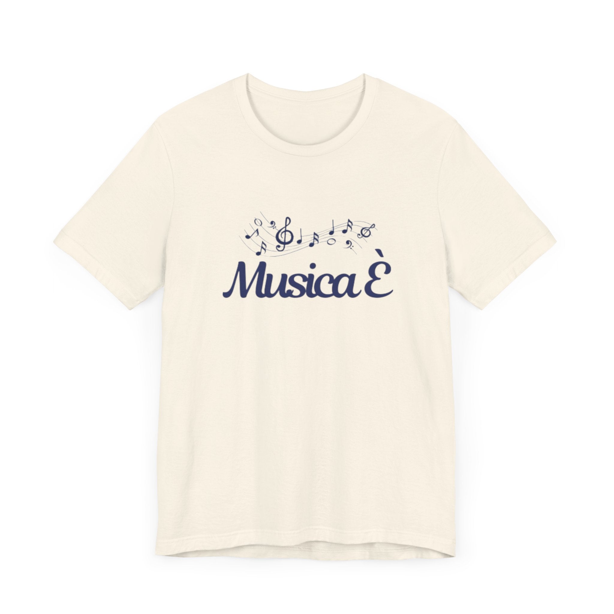 Italienisches Marken-T-Shirt aus Jersey mit kurzen Ärmeln: "Musica è..." (Musik ist...)