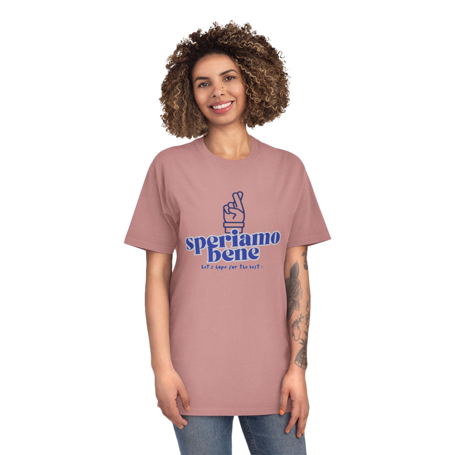 Niedliches Unisex-Shirt im Used-Look – Inspirierendes T-Shirt „Speriamo Bene“