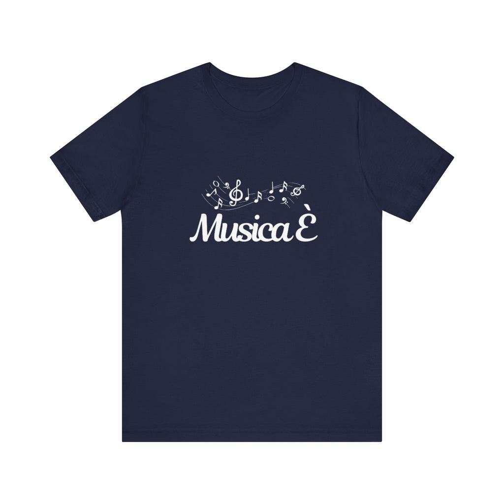 Italienisches Marken-T-Shirt aus Jersey mit kurzen Ärmeln: "Musica è..." (Musik ist...)