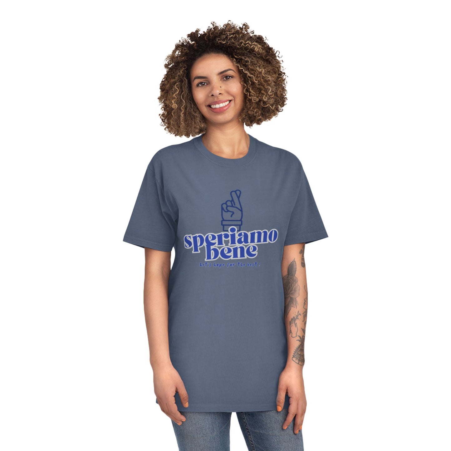Niedliches Unisex-Shirt im Used-Look – Inspirierendes T-Shirt „Speriamo Bene“