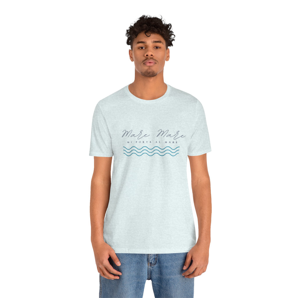 Italienisches Marken-Sommer-T-Shirt aus Jersey mit kurzen Ärmeln und italienischem Slogan: Mare Mare