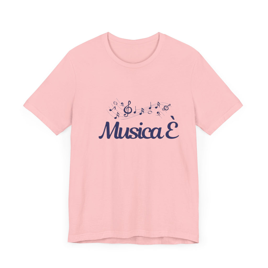 Italienisches Marken-T-Shirt aus Jersey mit kurzen Ärmeln: "Musica è..." (Musik ist...)