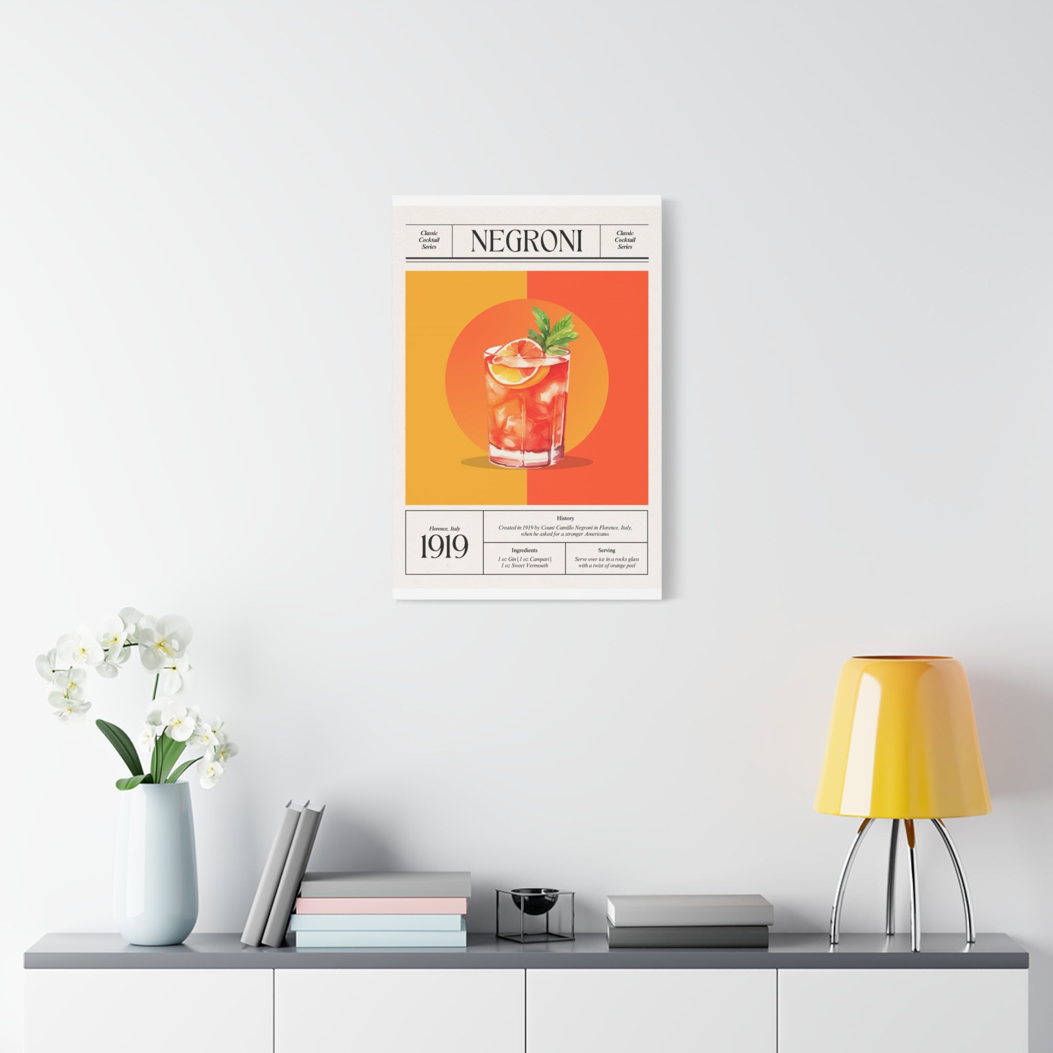 Negroni Cocktail Canvas Print – Vintage Classic Cocktail Recipe Art Poster