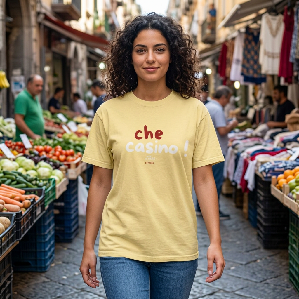 Che Casino Graphic T-Shirt — Italian for "What a mess!" Fun T-Shirt