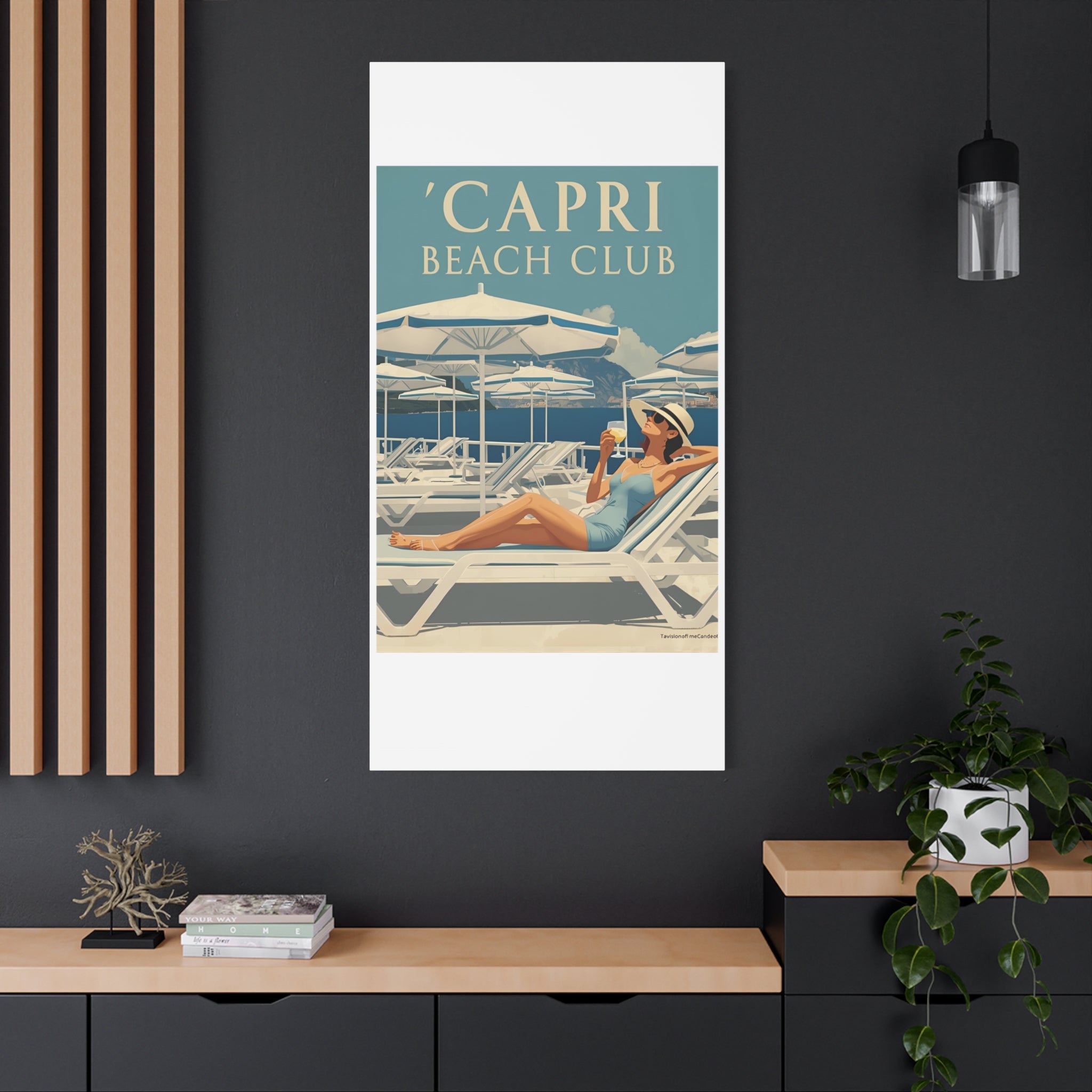 Capri Beach Club Retro Canvas Print - Decorative Wall Art