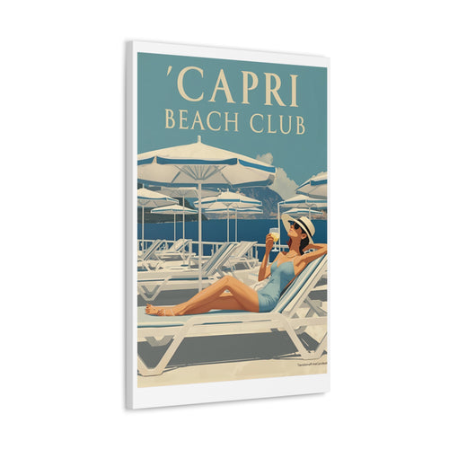 Capri Beach Club Retro Canvas Print - Decorative Wall Art