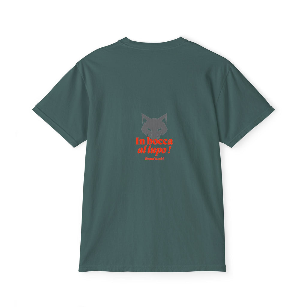 Faded Pocket T-Shirt — 'In bocca al lupo' Wolf Graphic Tee