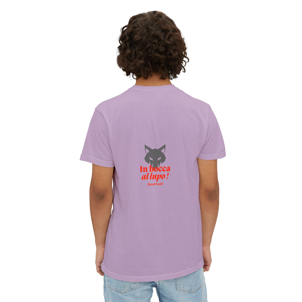 Faded Pocket T-Shirt — 'In bocca al lupo' Wolf Graphic Tee
