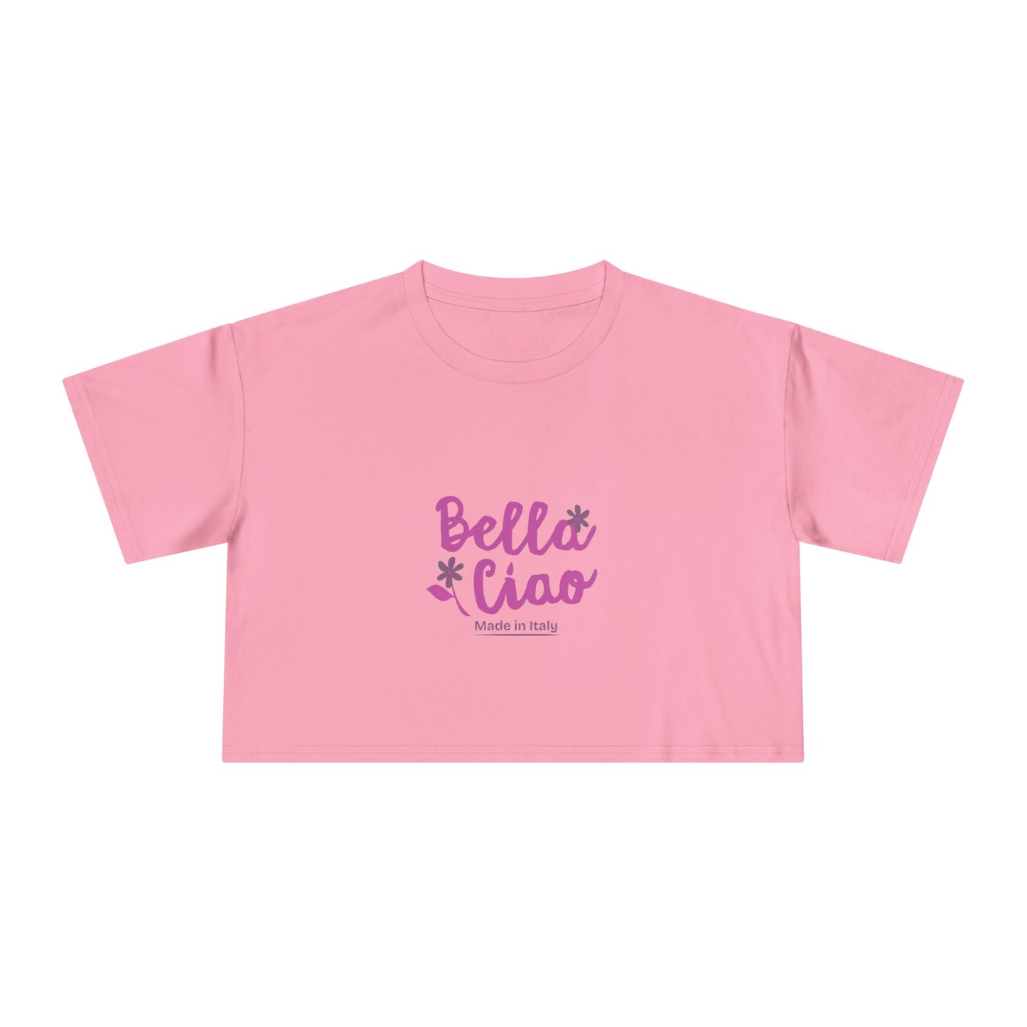 Bella Ciao Crop Tee — Feminine Italian Phrase Graphic Top