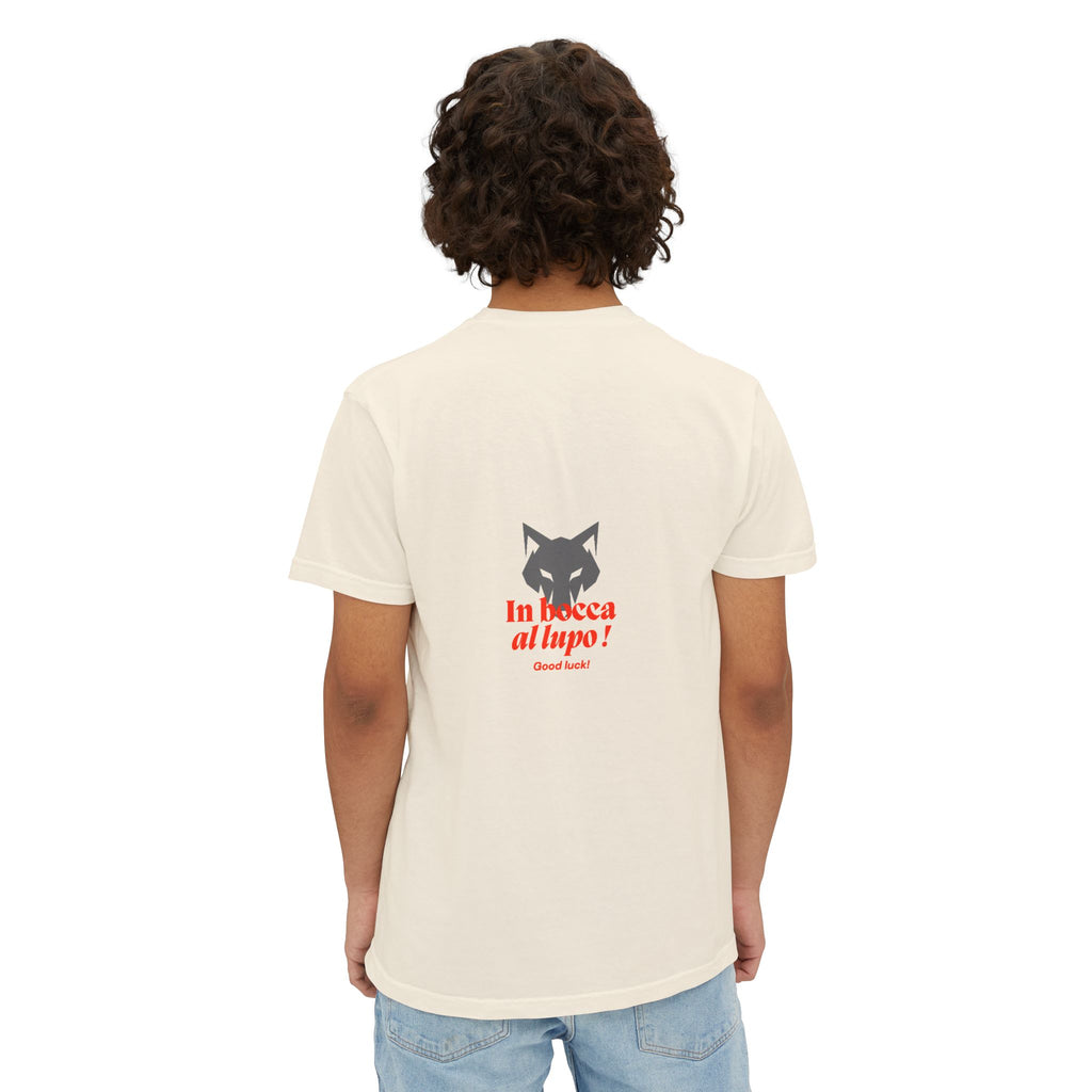Faded Pocket T-Shirt — 'In bocca al lupo' Wolf Graphic Tee