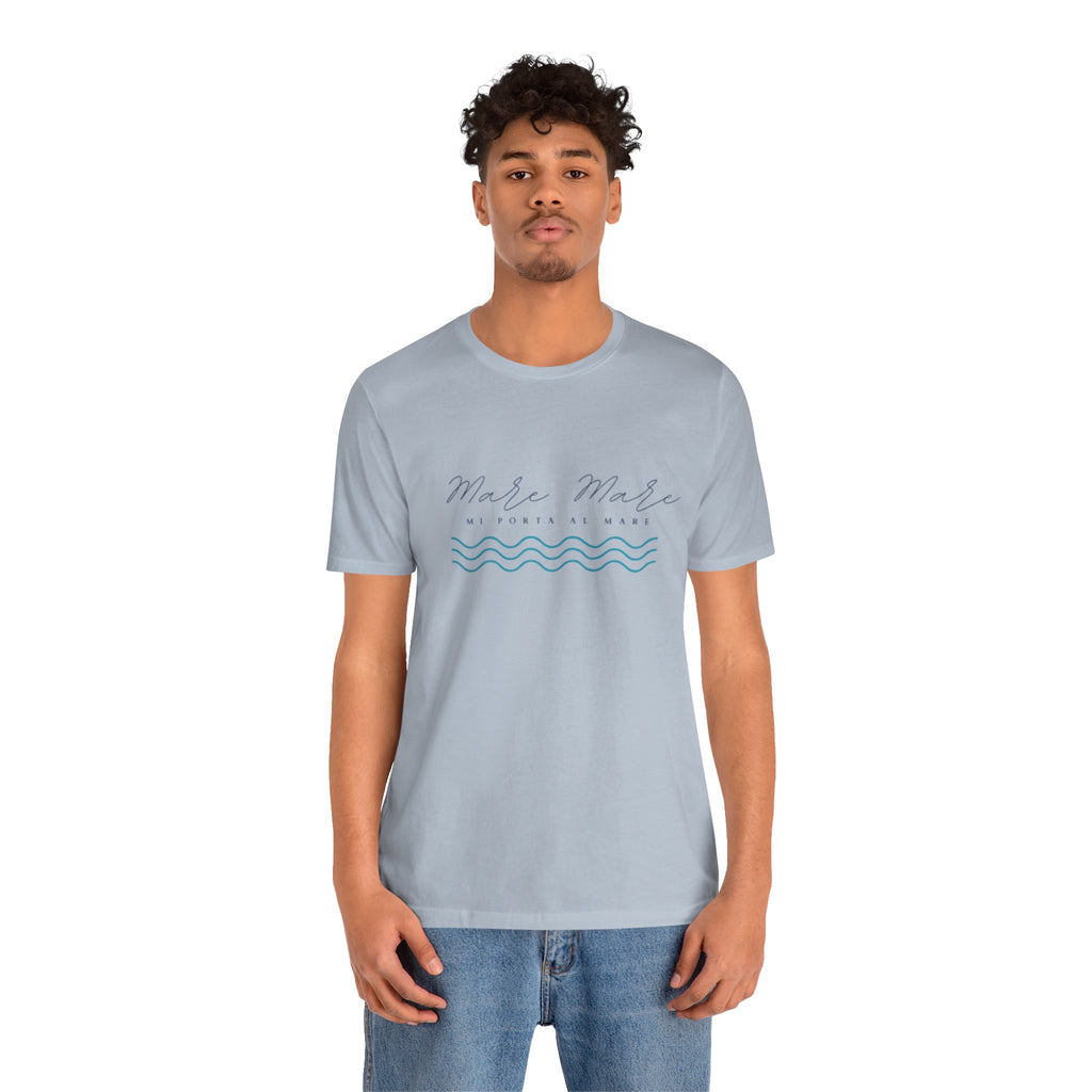 Italienisches Marken-Sommer-T-Shirt aus Jersey mit kurzen Ärmeln und italienischem Slogan: Mare Mare