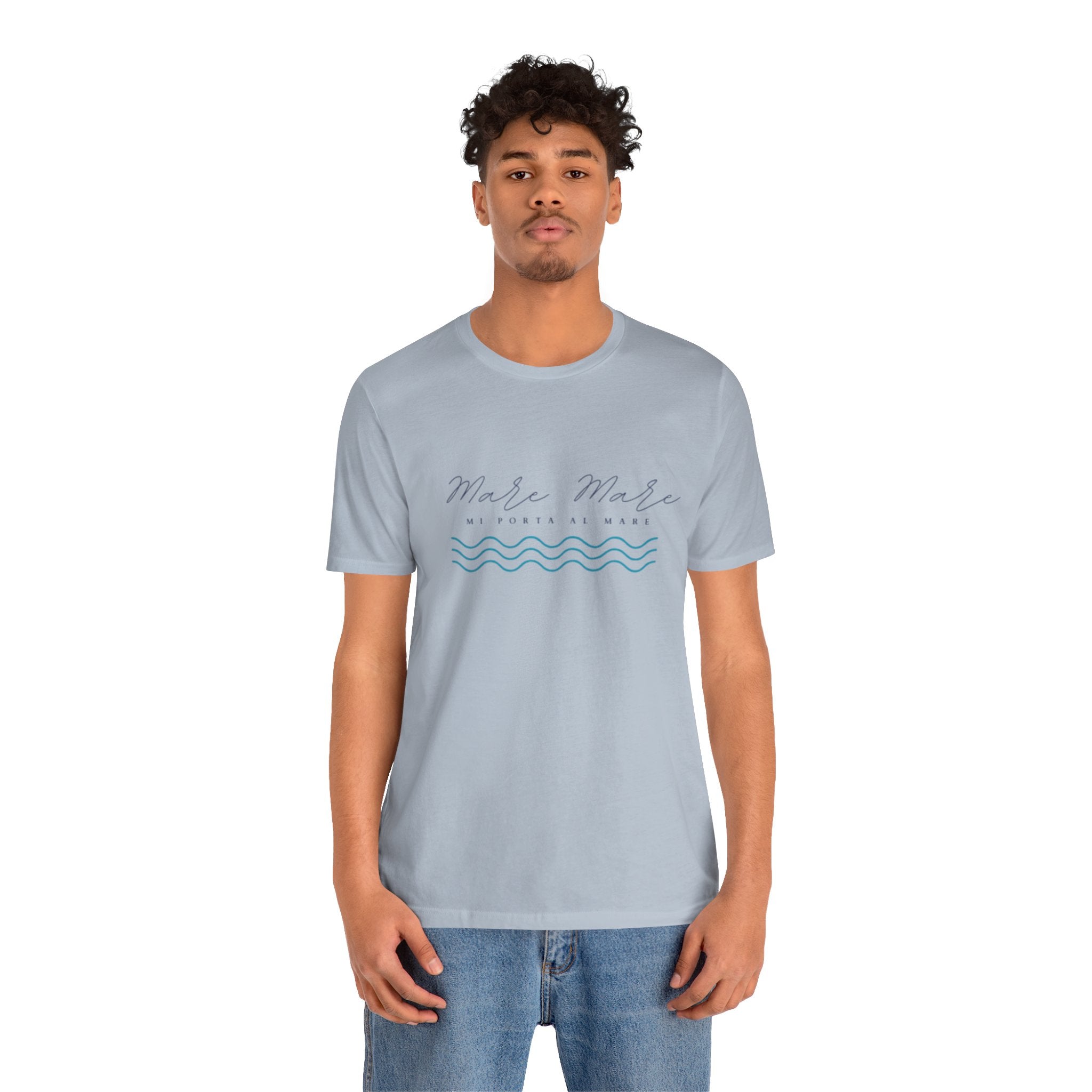 Italienisches Marken-Sommer-T-Shirt aus Jersey mit kurzen Ärmeln und italienischem Slogan: Mare Mare