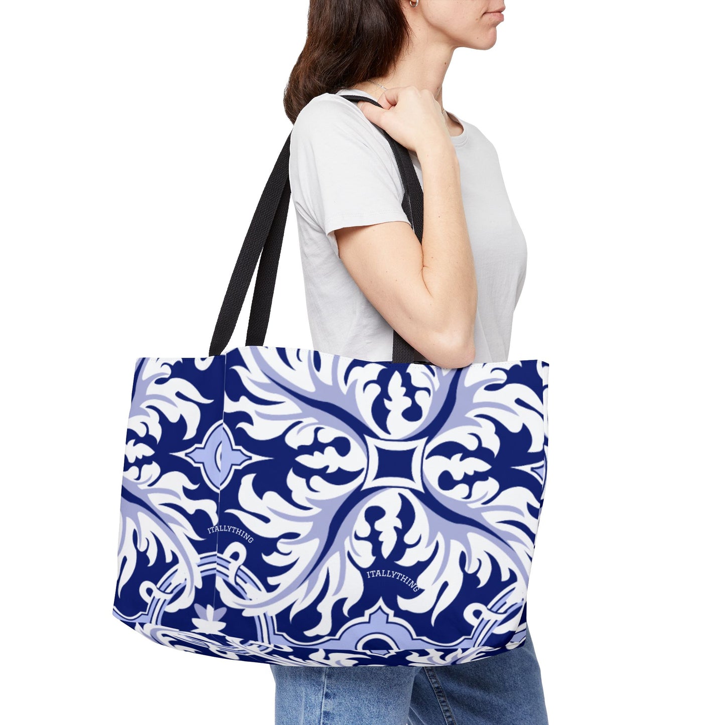 Blue Majolica Sicilian Style Weekender Tote — Large Travel & Beach Bag