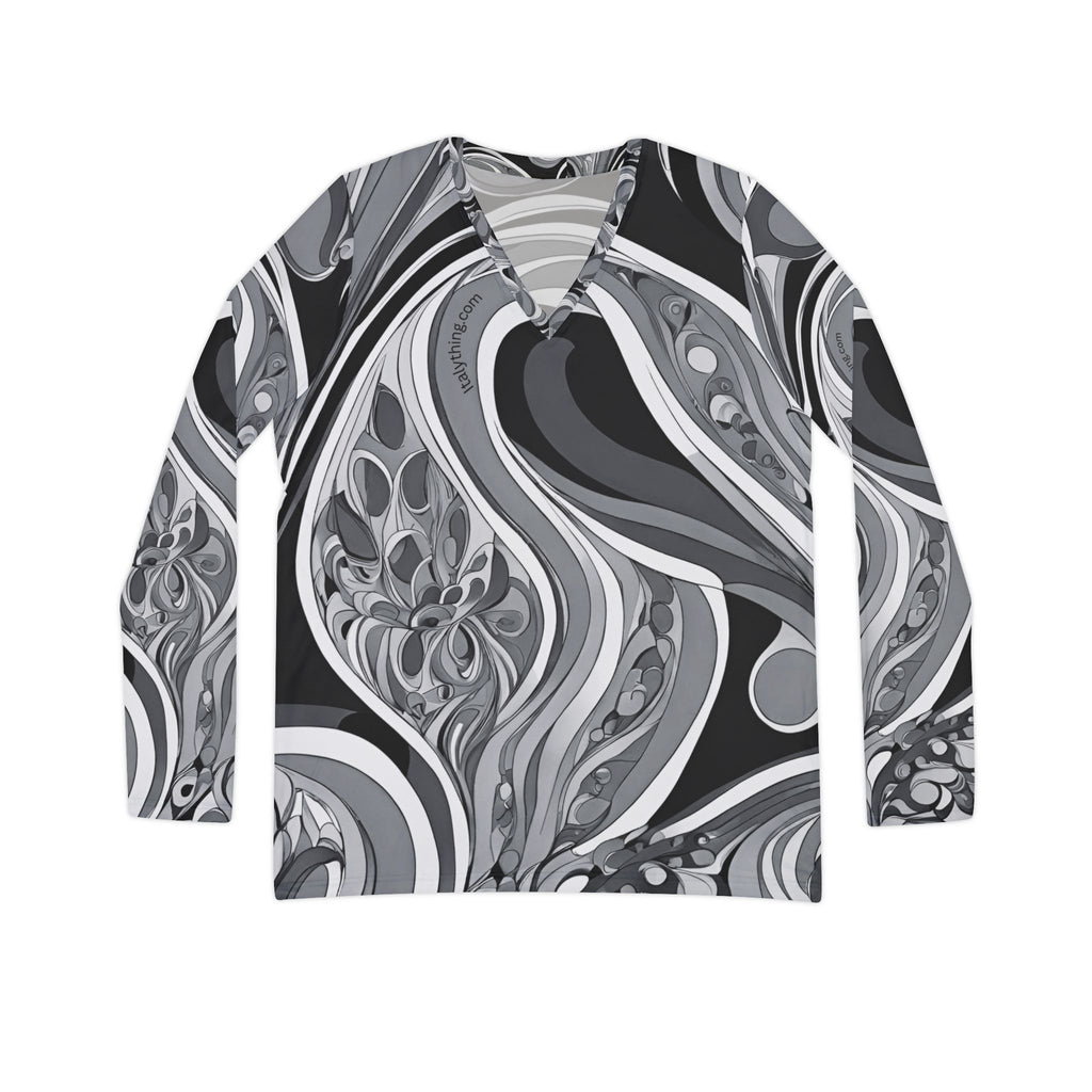 Chic Pucci-style Print Sleeve V-Neck Shirt, Trendy Women’s Fashion, Perfect for Work Travel