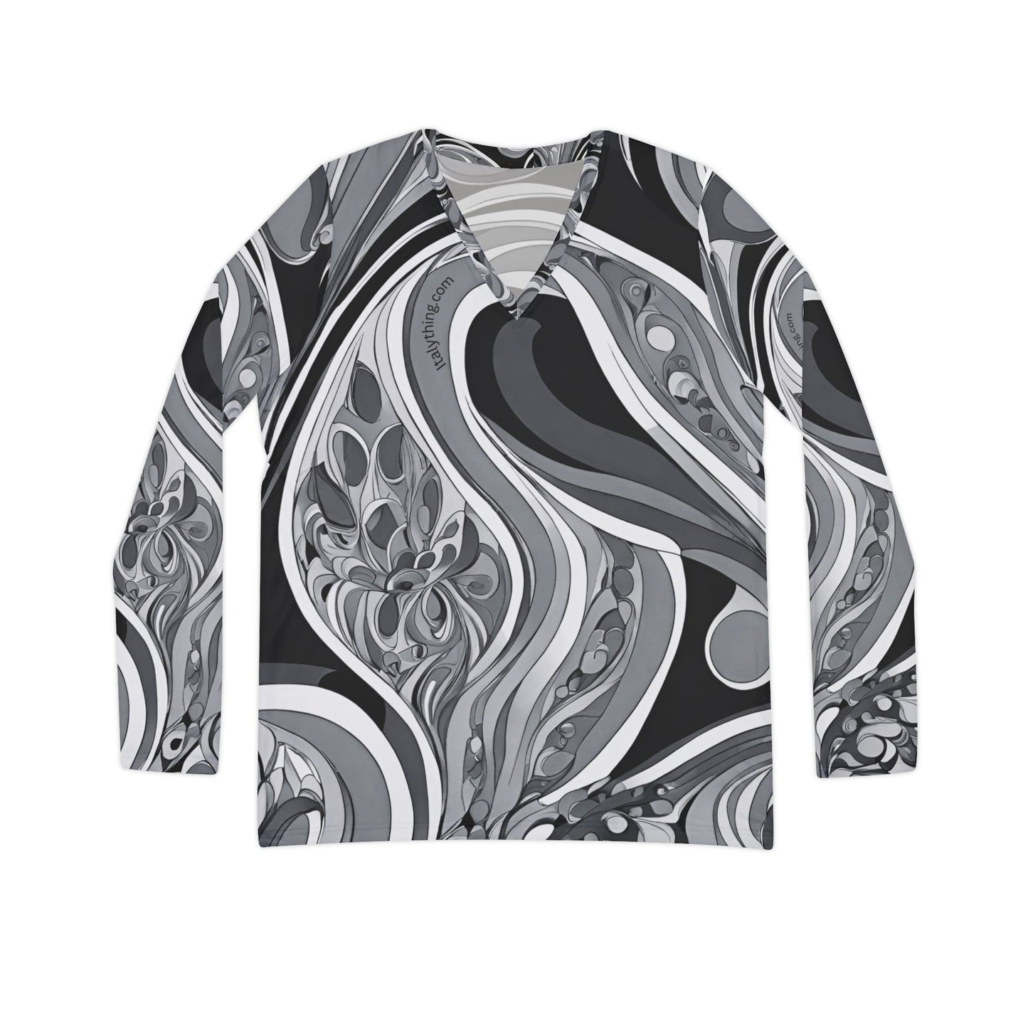Chic Pucci-style Print Sleeve V-Neck Shirt, Trendy Women’s Fashion, Perfect for Work Travel