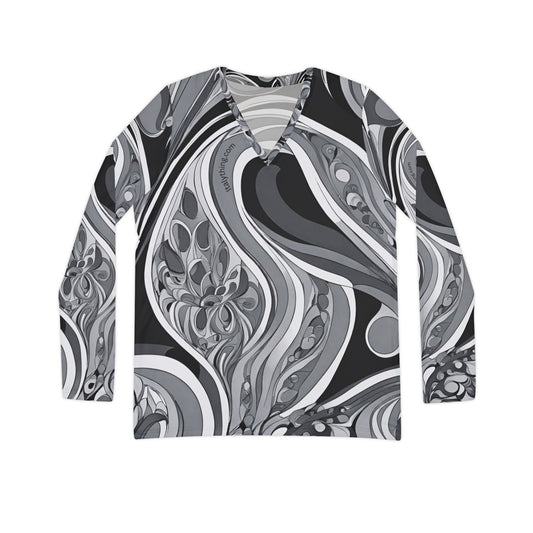 Chic Pucci-style Print Sleeve V-Neck Shirt, Trendy Women’s Fashion, Perfect for Work Travel