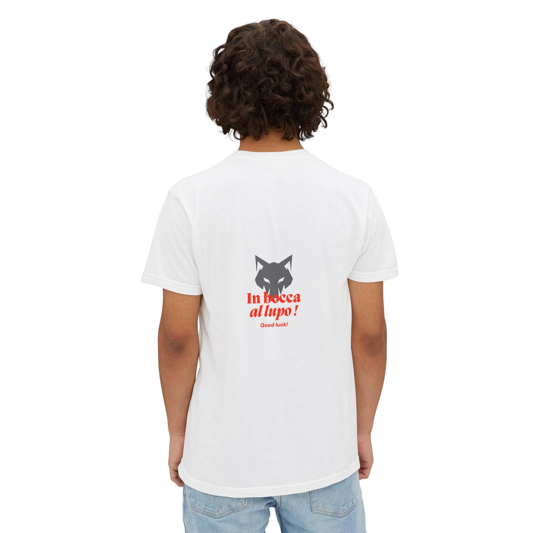Faded Pocket T-Shirt — 'In bocca al lupo' Wolf Graphic Tee