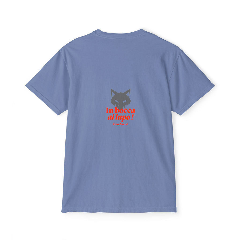 Faded Pocket T-Shirt — 'In bocca al lupo' Wolf Graphic Tee