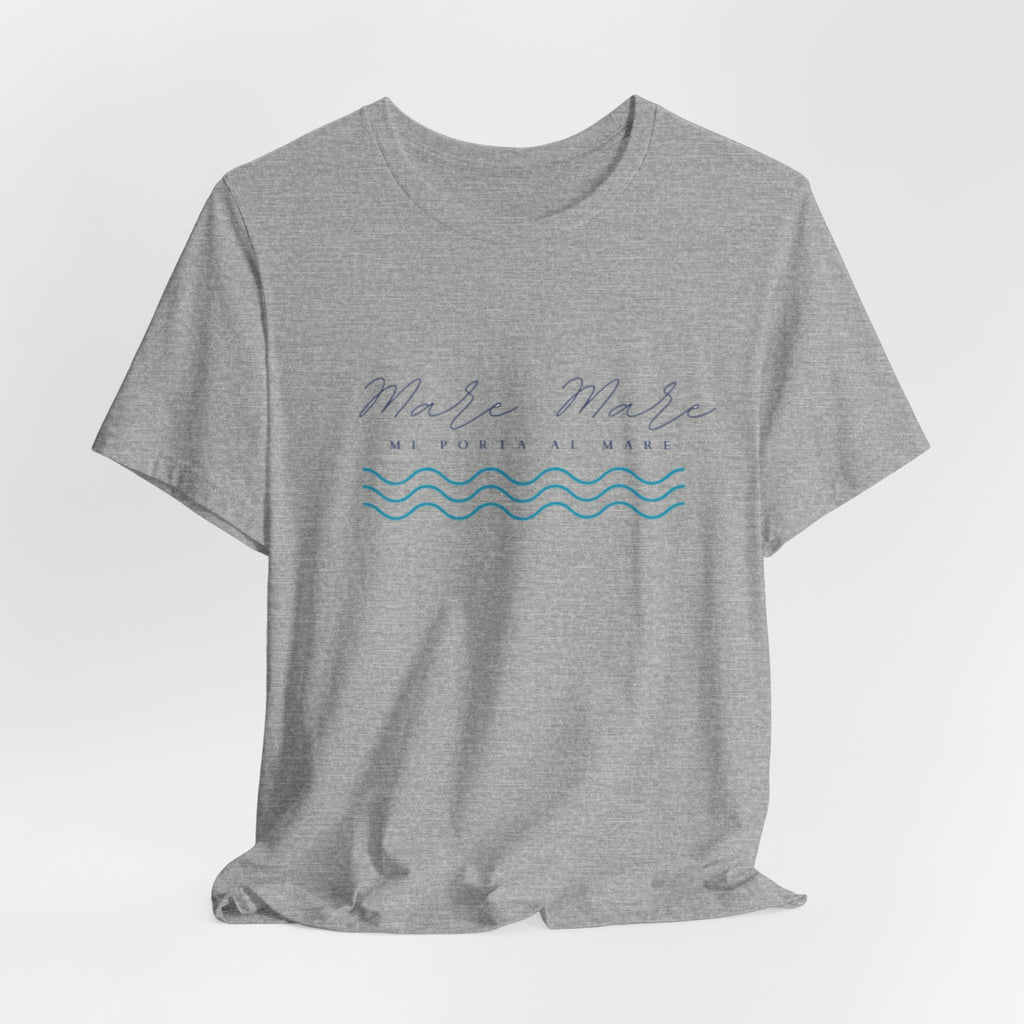 Italienisches Marken-Sommer-T-Shirt aus Jersey mit kurzen Ärmeln und italienischem Slogan: Mare Mare