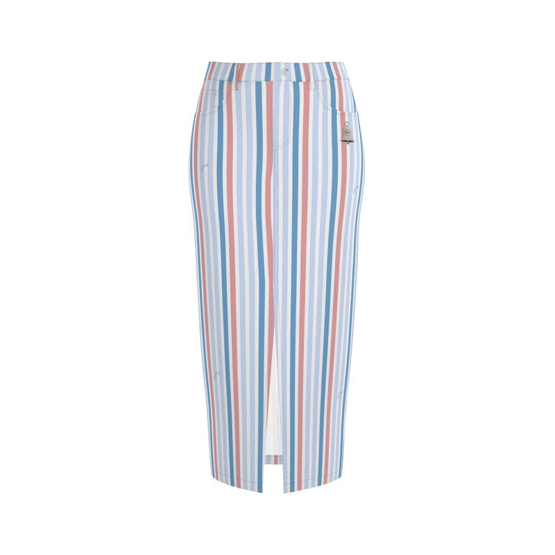 Denim Maxi Skirt Pastel Stripes