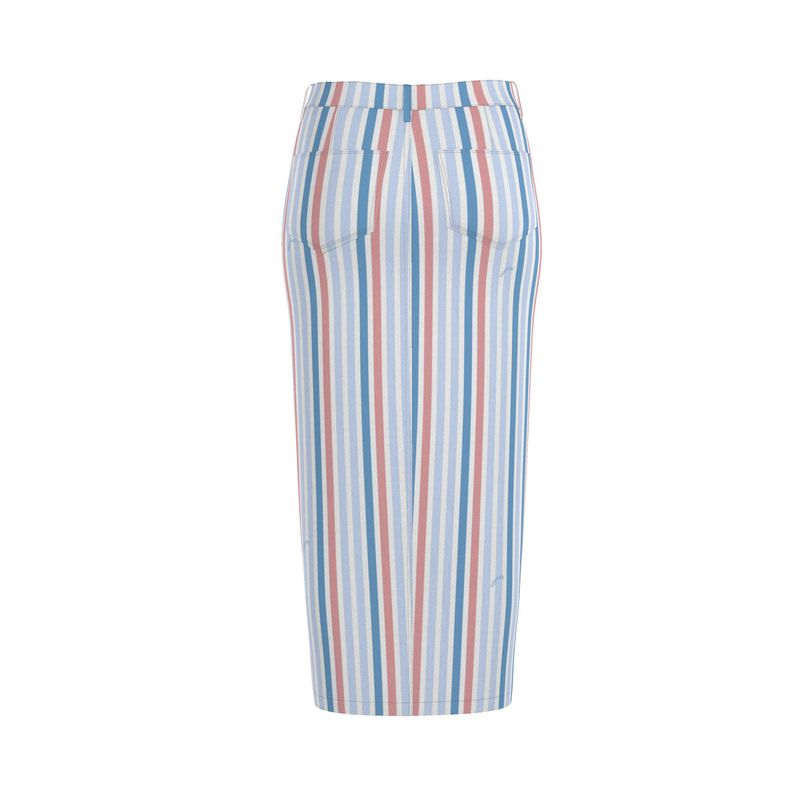 Denim Maxi Skirt Pastel Stripes