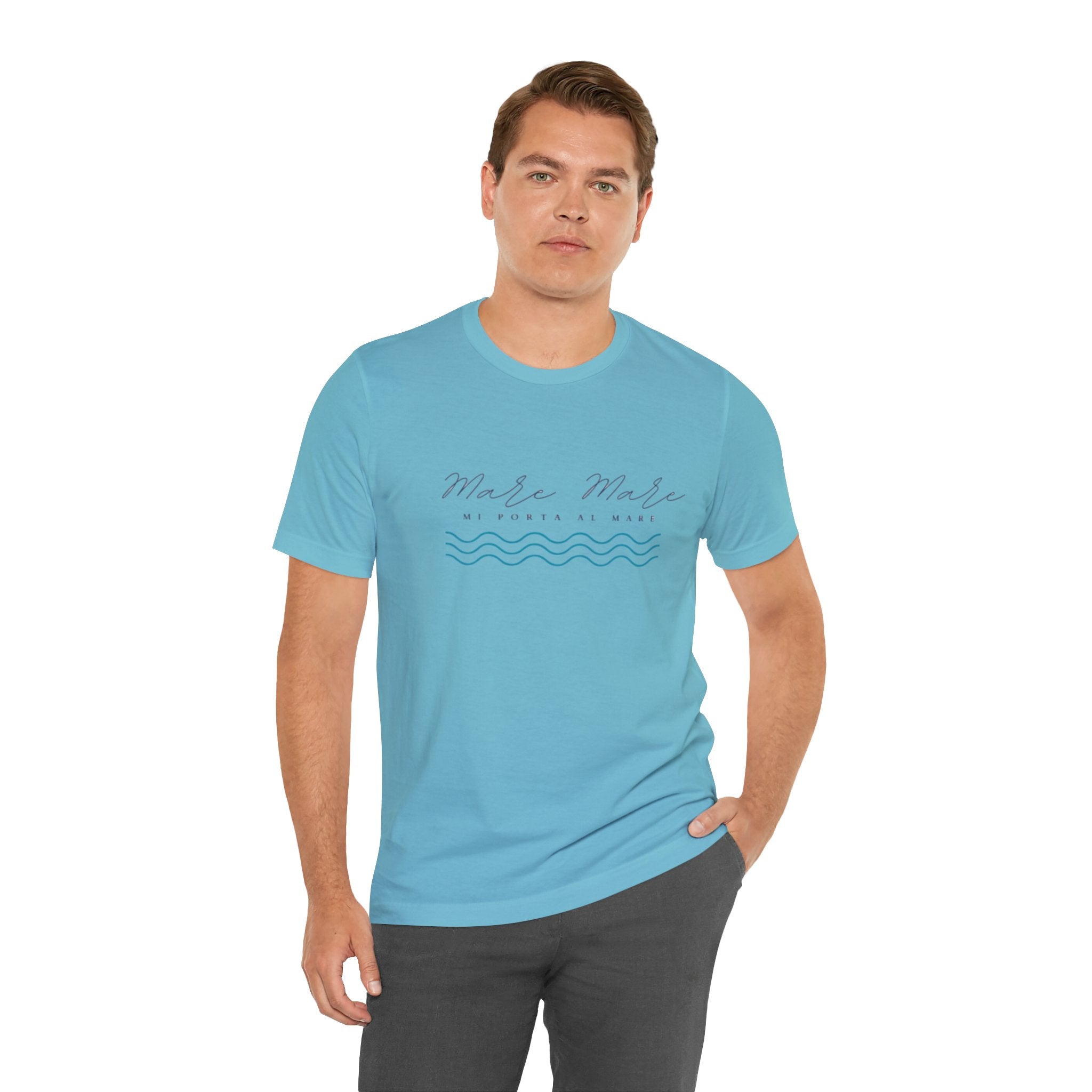 Italienisches Marken-Sommer-T-Shirt aus Jersey mit kurzen Ärmeln und italienischem Slogan: Mare Mare
