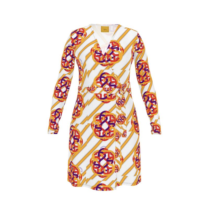 Roman Solomon Knot Pattern Jersey Wrap Dress