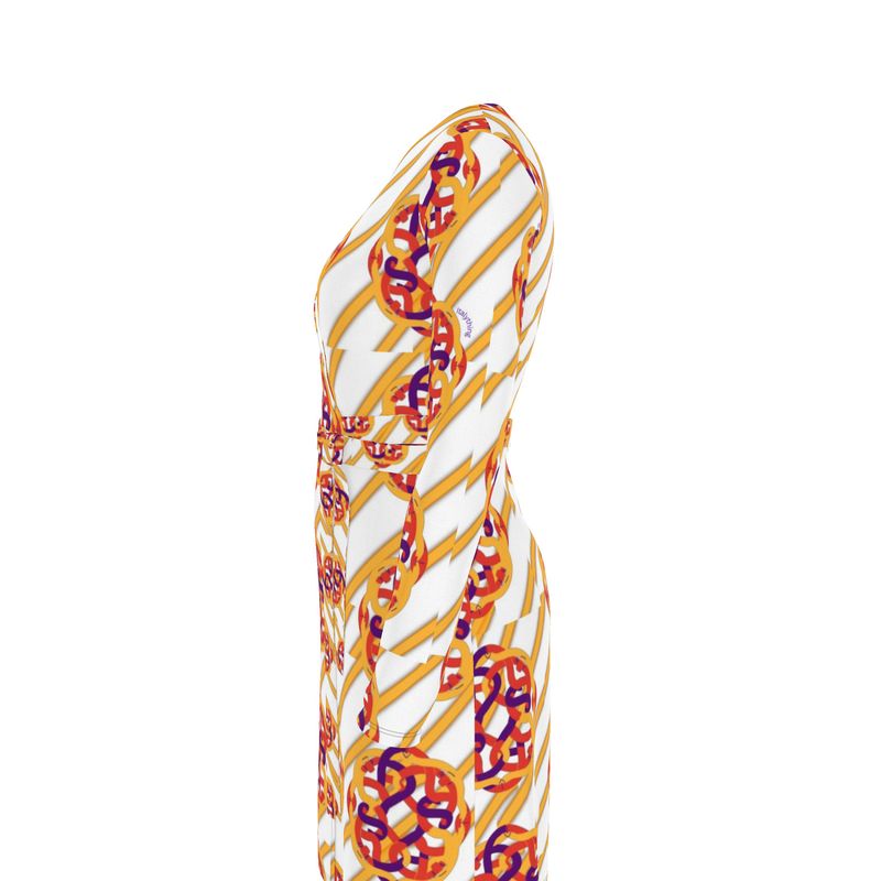 Roman Solomon Knot Pattern Jersey Wrap Dress