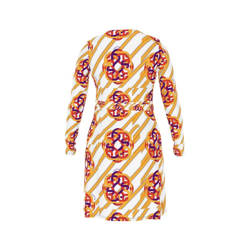 Roman Solomon Knot Pattern Jersey Wrap Dress