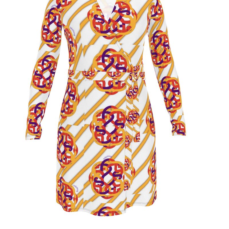 Roman Solomon Knot Pattern Jersey Wrap Dress