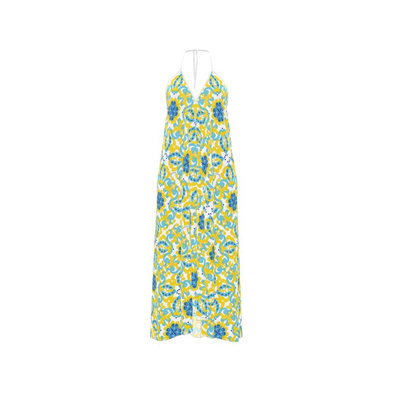 Amalfi Pattern Halterneck Backless Silk Dress